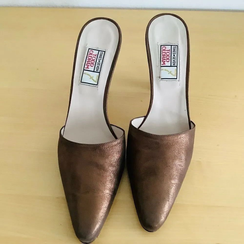 TODD OLDHAM BROWN METALLIC HEELS MULES 8 NEW VINTAGE - Picture 7 of 7